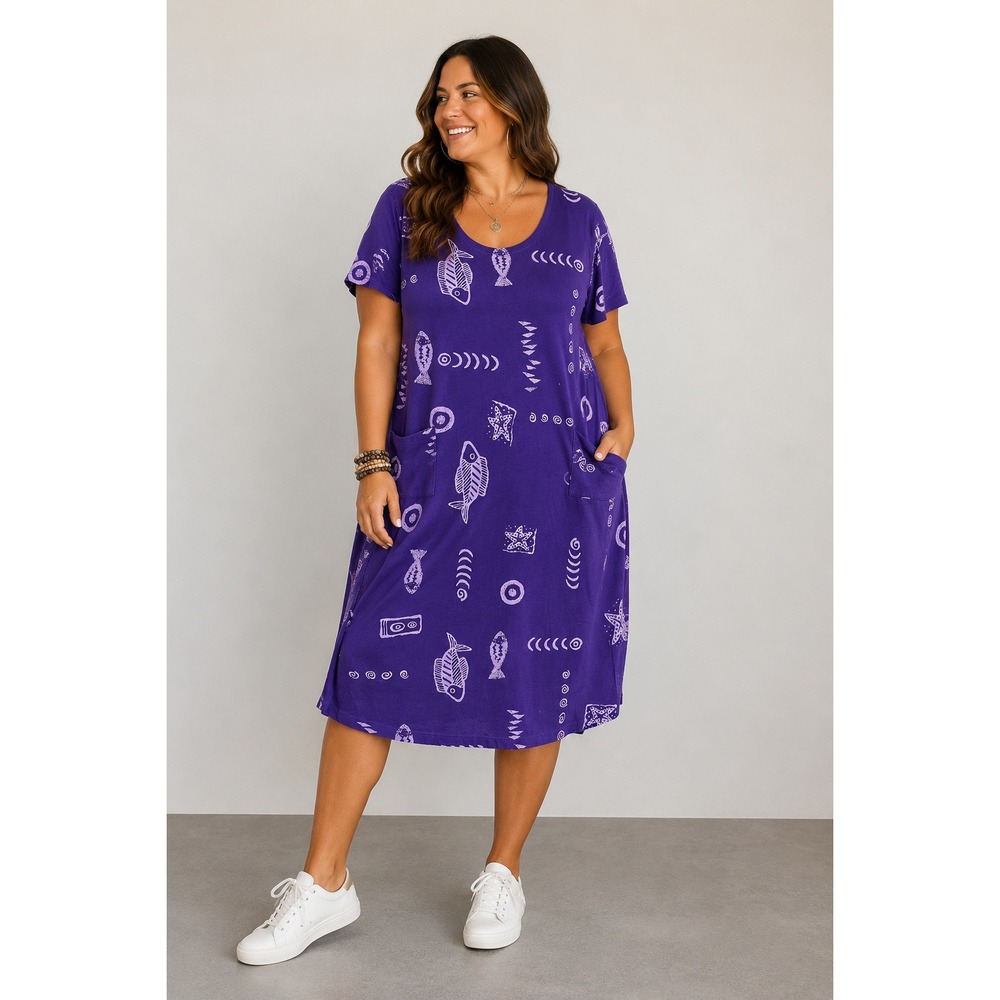 Ingear Resort T-Shirt Dress Boho Coastal Beachy Purple Cotton XL